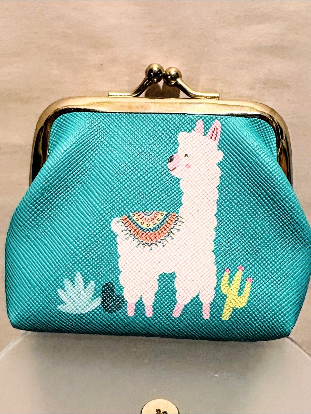 Llama Kiss-Lock Coin Purse - Teal - Picture 1 of 2